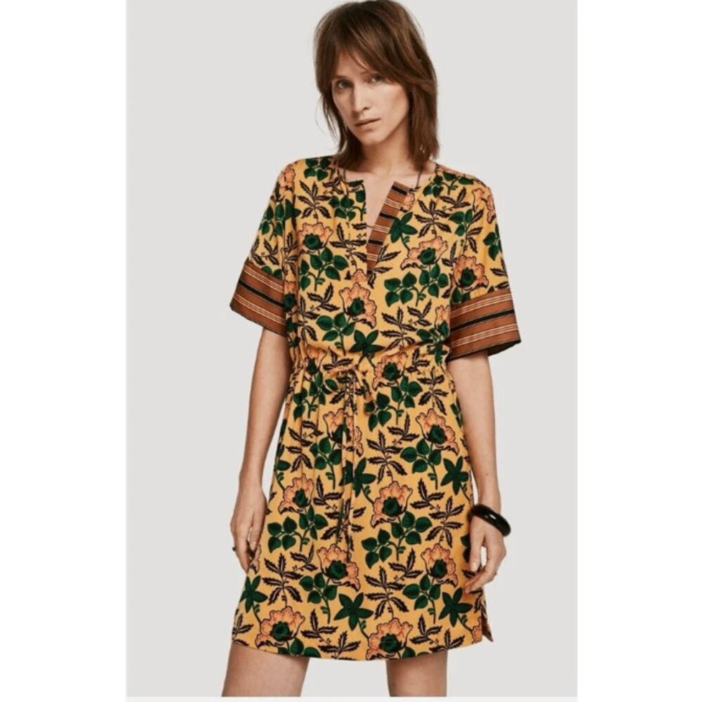 Scotch & Soda  Womens Floral Print Slip Dress Size Medium Short Sleeve  Orange